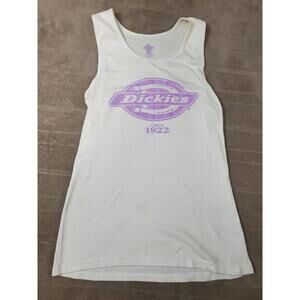 Dickies White Sleeveless Tank Top with Purple Logo